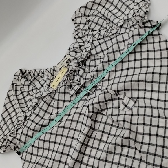 Max Studio Nordstrom blouse top black white check ruffle sleeve size medium - Picture 9 of 10
